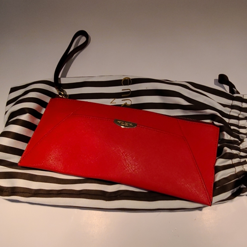 Henri Bendel Red Zippered Wristlet Clutch